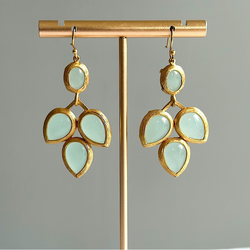 NEW Aquamarine Leaf Drop Earrings 14K Gold